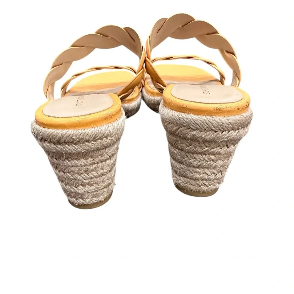 Stuart Weitzman Twist Espadrille Wedge Sandals in Mango Leather Women's 8 - Picture 3 of 6